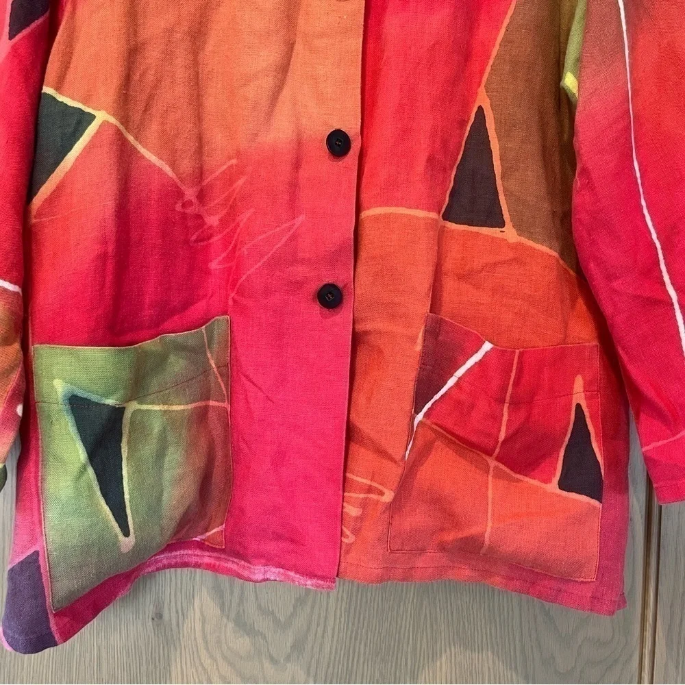 Farley Farley 100% Linen Abstract Art to Wear Relaxed Blazer Jacket